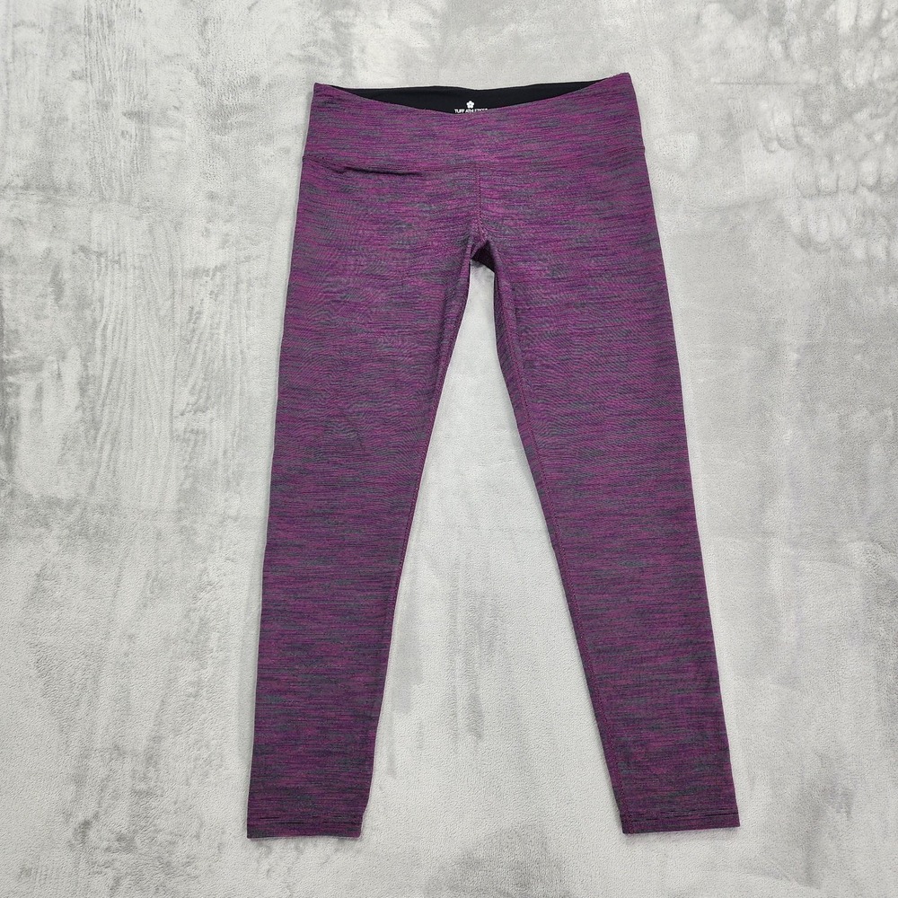 Tuff Athletics Leggings Womens L Purple Stripe High Rise Ankle Zip Pocket Yoga